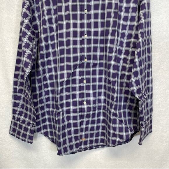 Thomas Dean Purple & White Striped Plaid Long Sleeve Button Down Shirt Size L - Picture 3 of 7